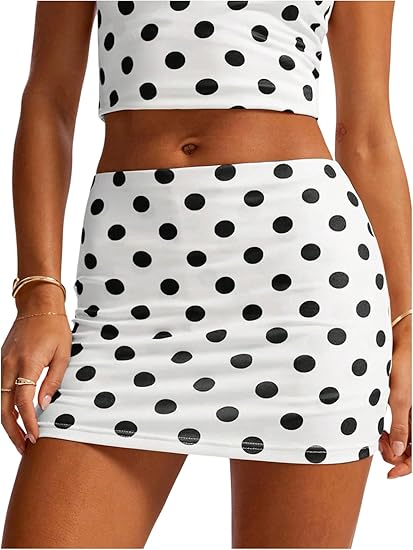 Milumia Women's Polka Dots Bodycon Mini Skirt Low Waisted Skinny Skirts with Shorts